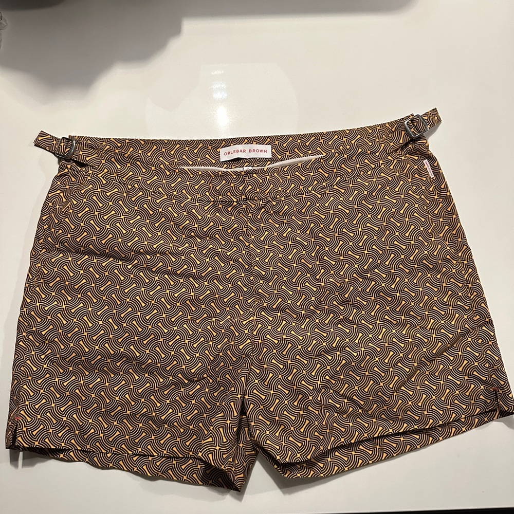 Orlebar Brown black yellow print swim trunks, setter
